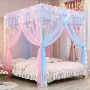 NEW Kids Glow Stars Bed Canopy Pink  Ballepo Princess Fairy Bed Net Celestial